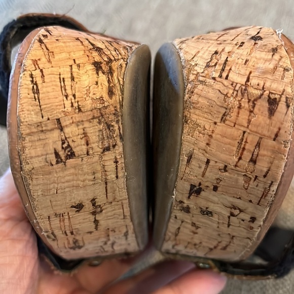 CROWN VINTAGE DOUBLE TROUBLE WEDGE SANDAL SHOES size 8.5 EUC wedges black brown - Picture 7 of 13